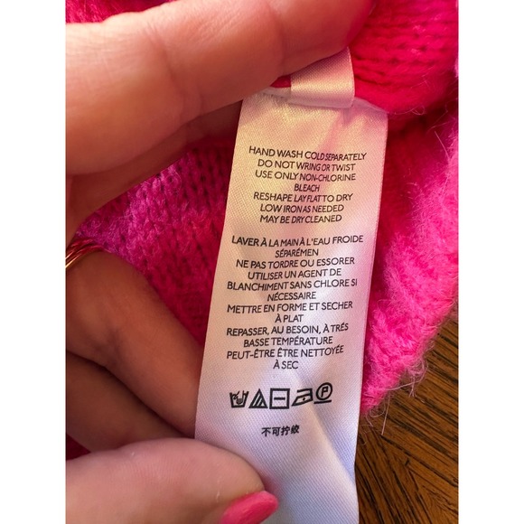 Anthropologie Pink Wool Alpaca Blend V-Neck Chain Trim Sweater Small - Picture 6 of 8